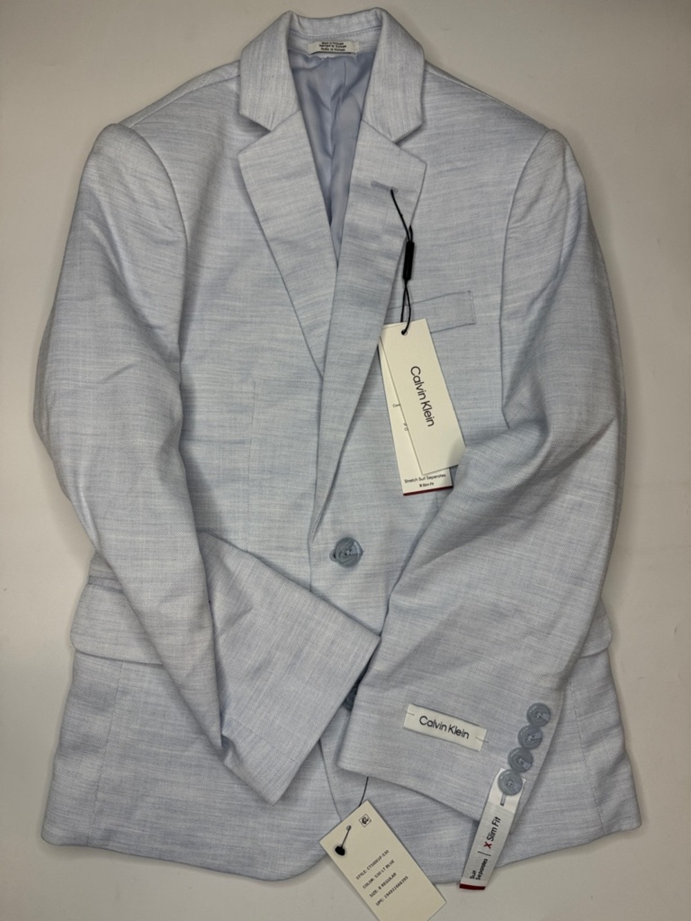 Calvin Klein Boys' Slim-Fit Stretch Suit Jacket Light Blue